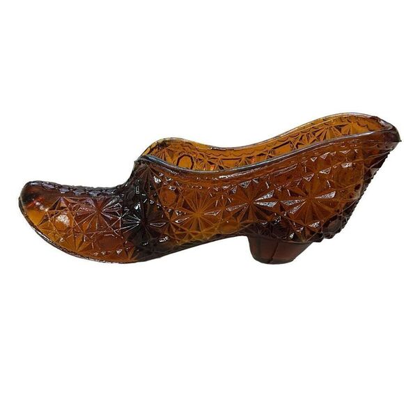 Vintage Fenton Daisy Button Glass High Heeled Shoe Brown Knobby 2" Tall - Picture 7 of 9